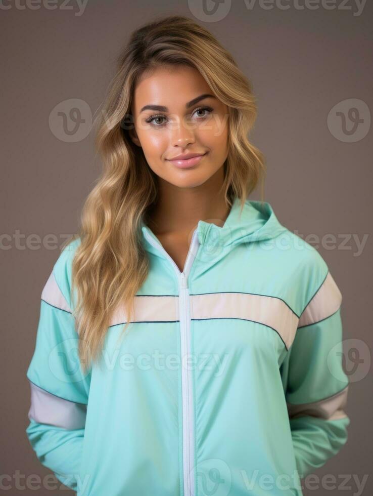 Young European woman dressed in sportswear clearly active and full of energy AI Generative photo