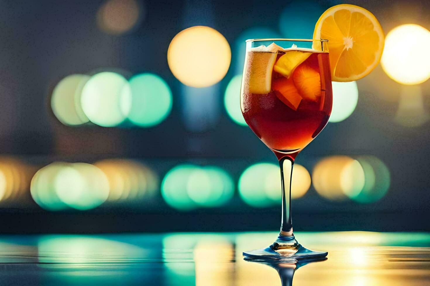 a glass of red wine with an orange slice. AI-Generated photo