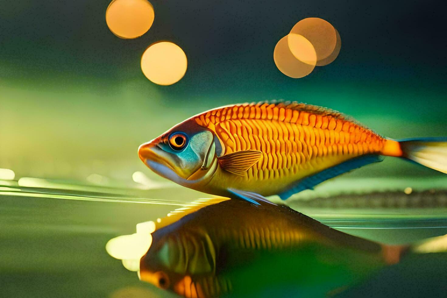 a fish is floating in the water with a bokeh background. AI-Generated photo