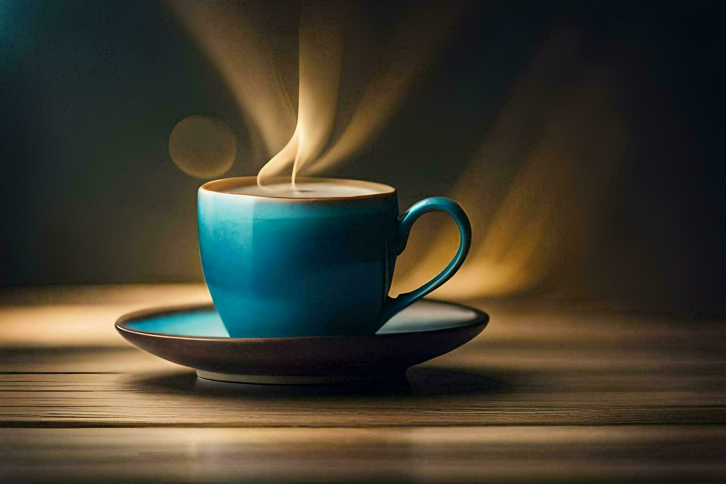 a cup of coffee on a wooden table. AI-Generated photo