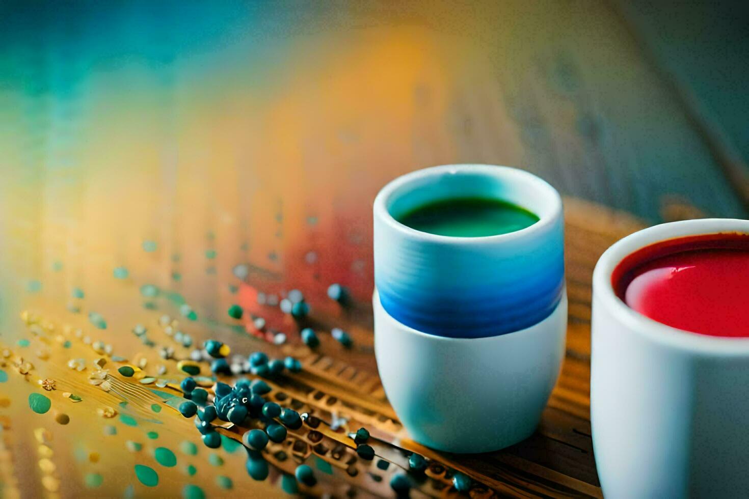 two cups of tea sit on a table. AI-Generated photo