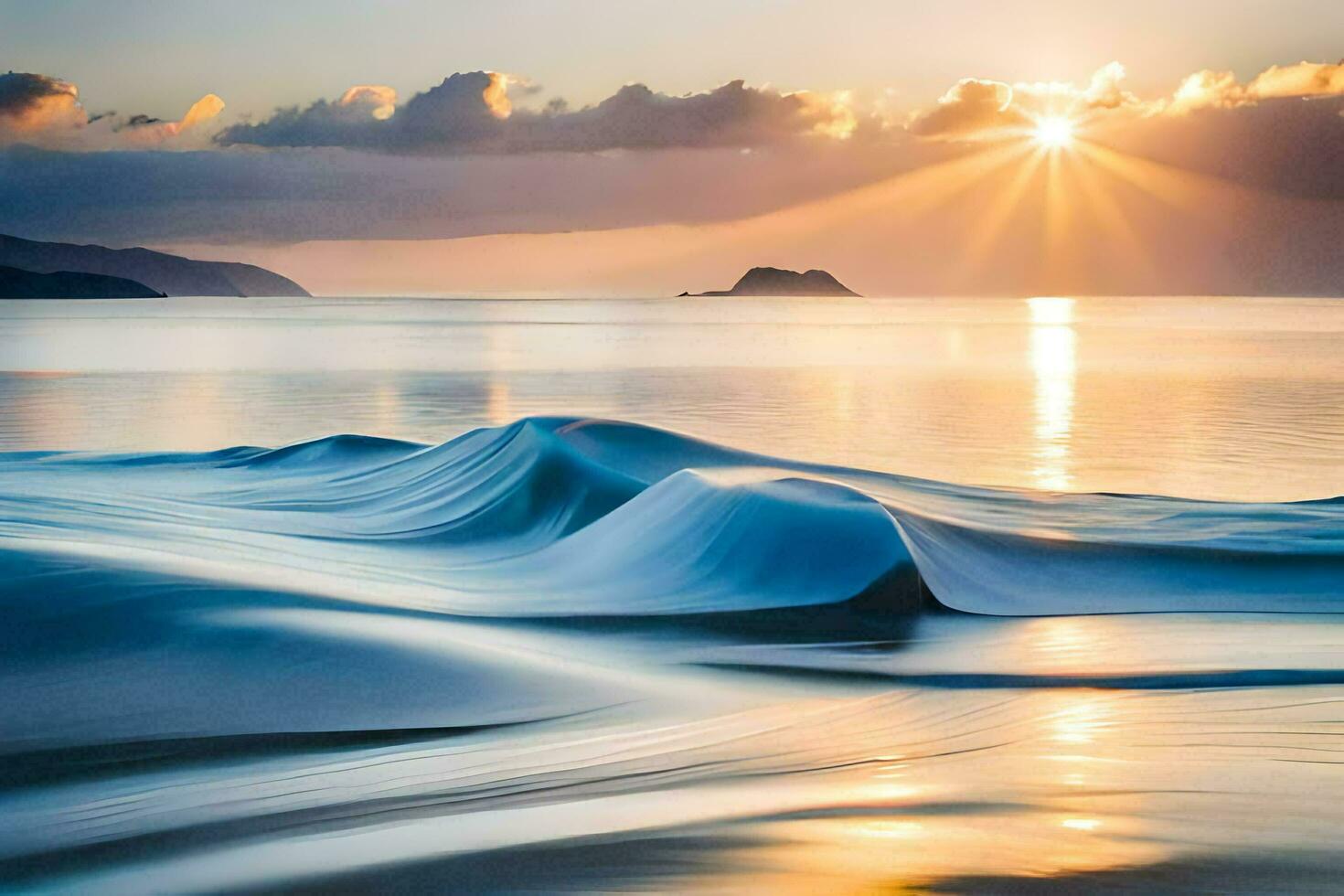 the waves are moving in the ocean at sunset. AI-Generated photo