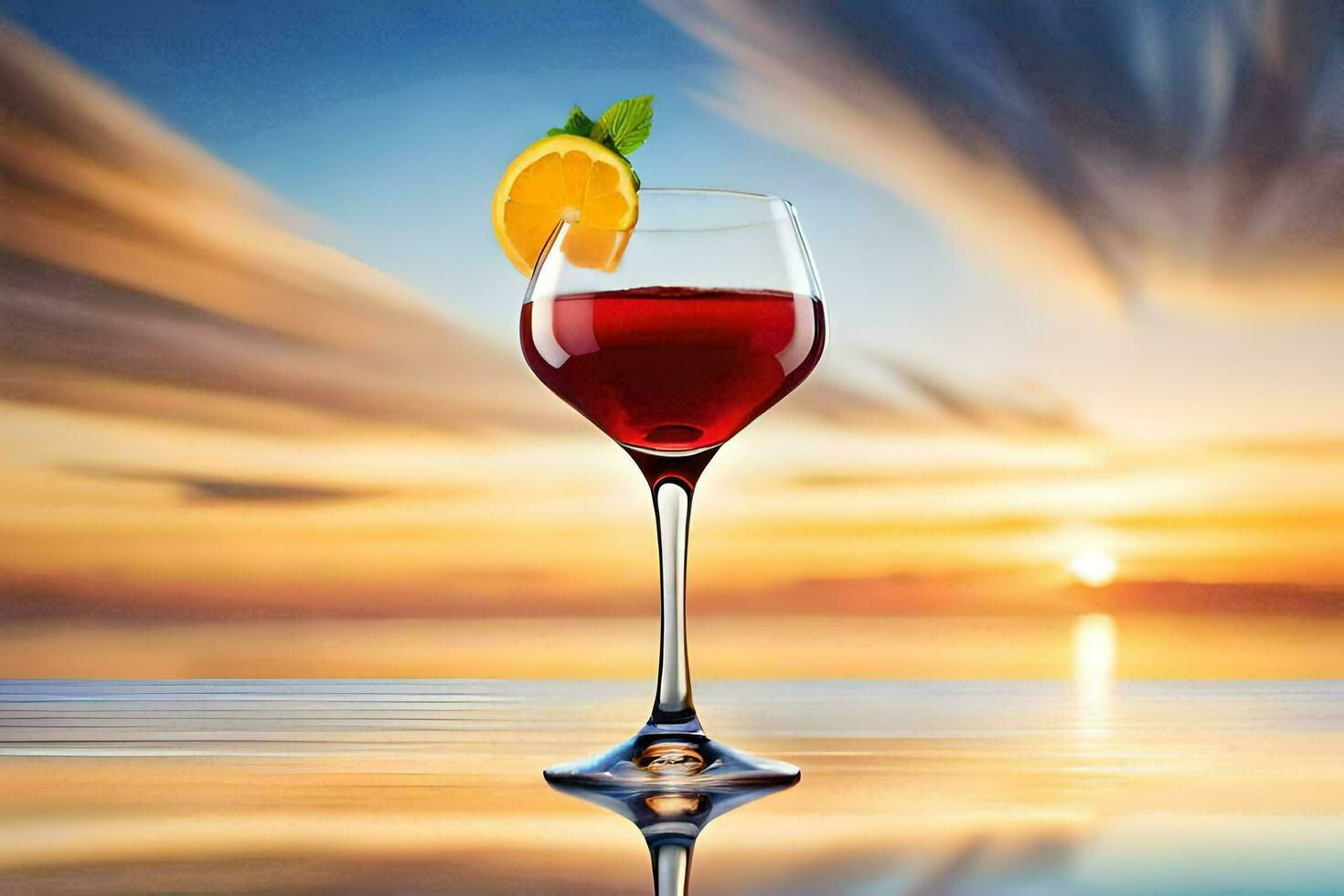 a glass of red wine with an orange slice on the rim. AI-Generated photo