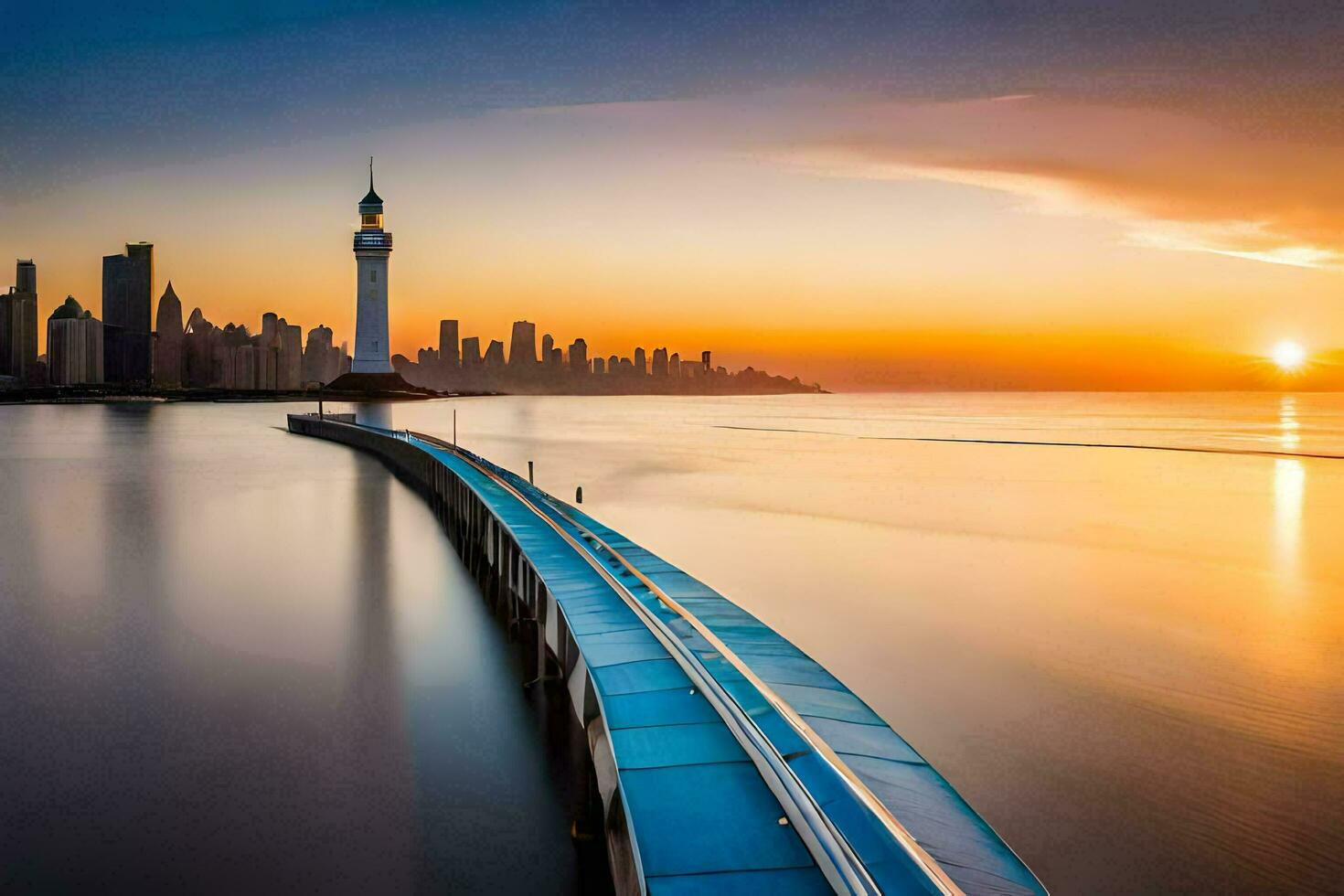 the sun rises over the city skyline in dubai. AI-Generated photo