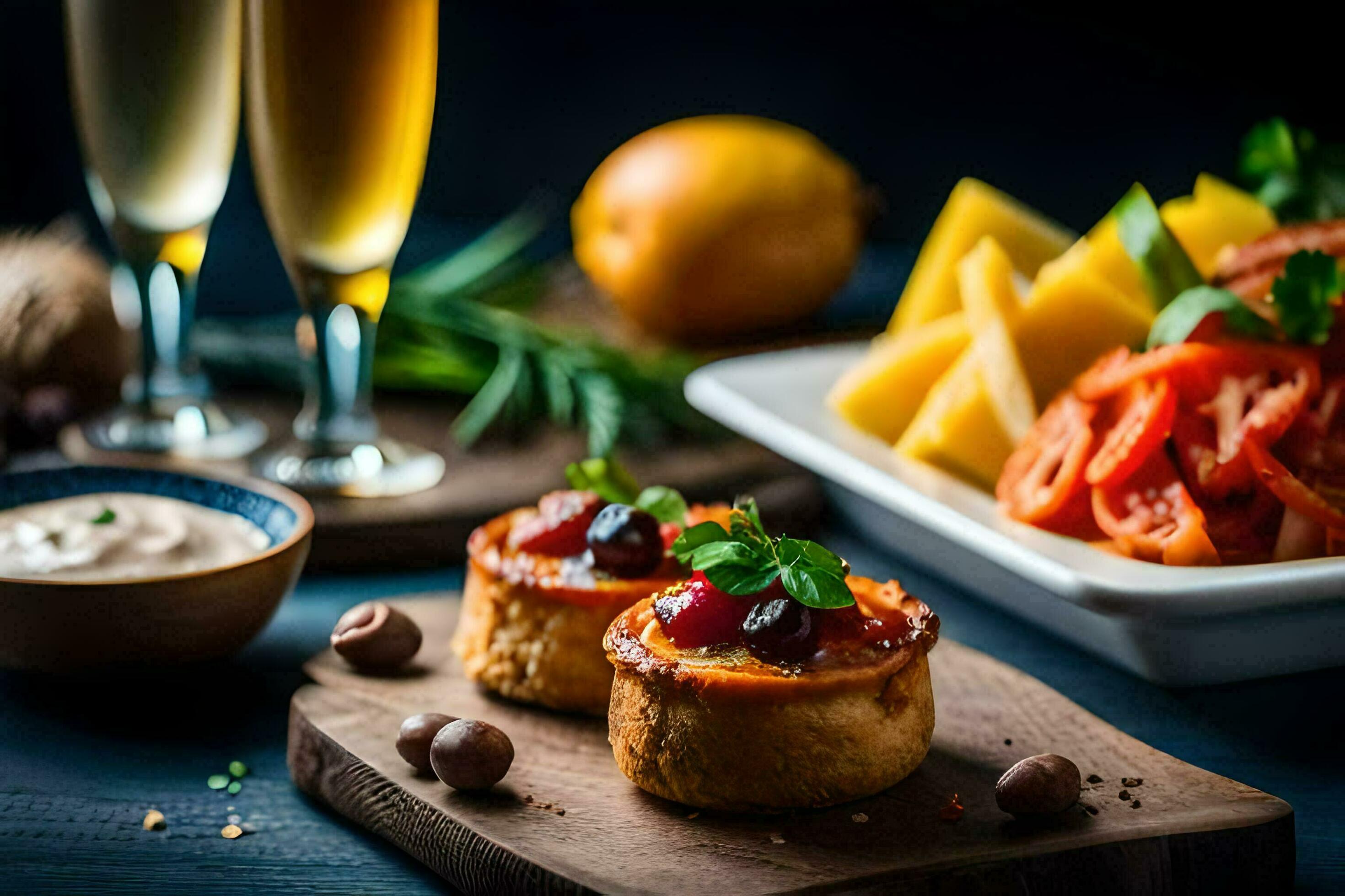 a table with appetizers and drinks. AIGenerated 31539959 Stock Photo