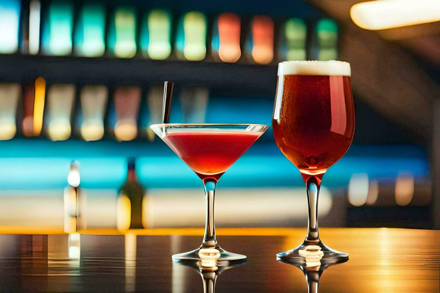 two drinks on a bar counter. AI-Generated photo