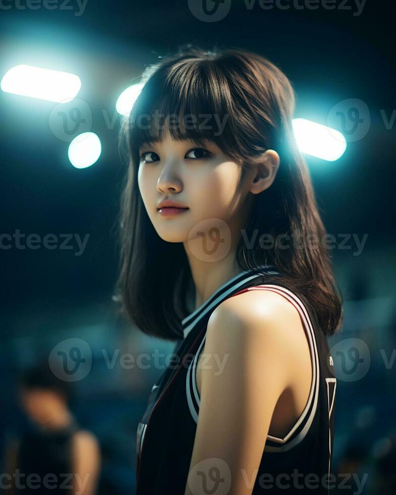 Beautiful basketball player with short hair and blunt bang AI Generative photo