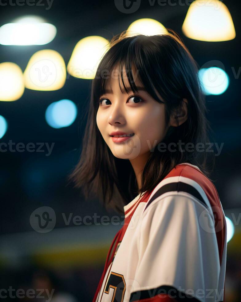 Beautiful basketball player with short hair and blunt bang AI Generative photo