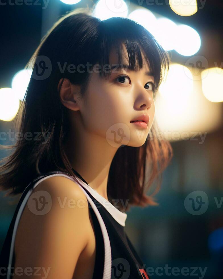 Beautiful basketball player with short hair and blunt bang AI Generative photo