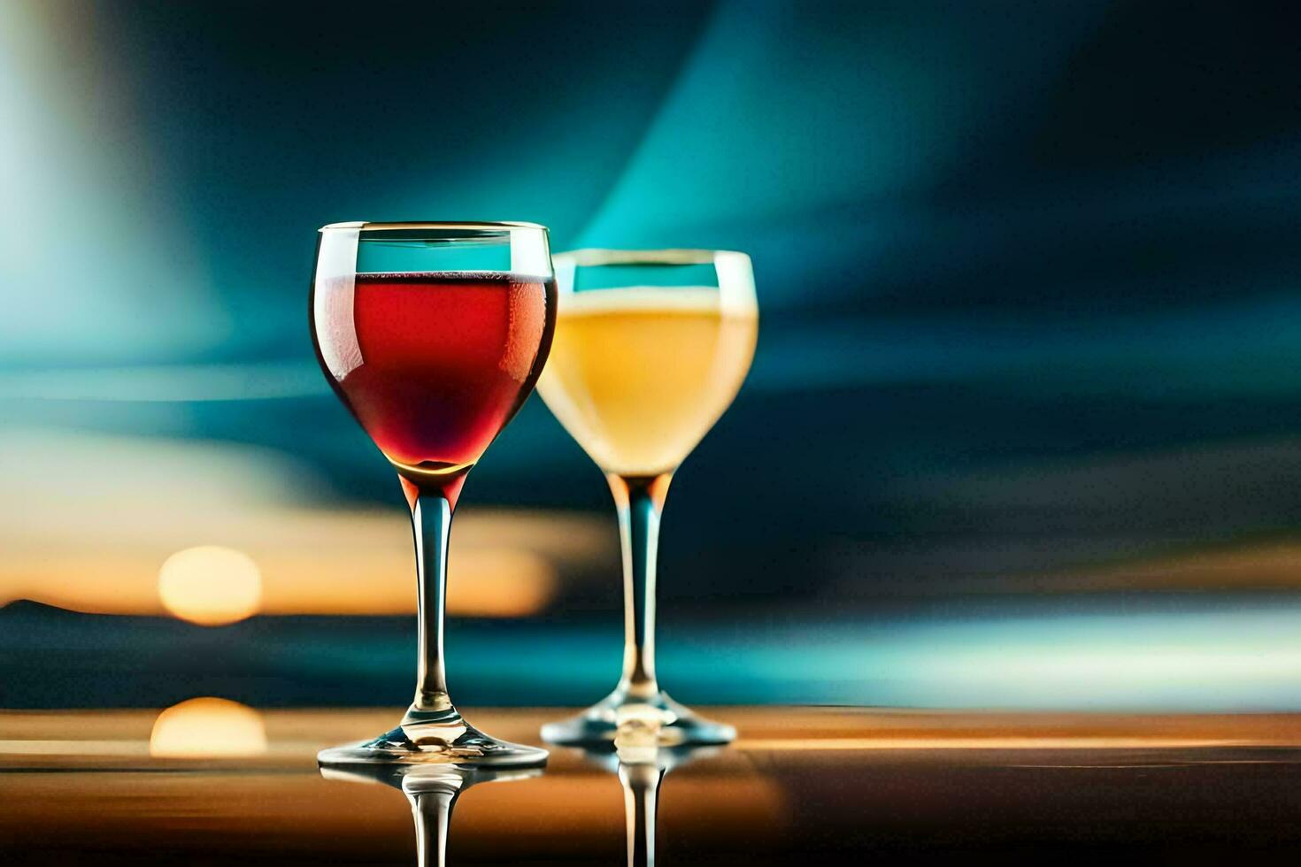two glasses of wine on a table. AI-Generated photo