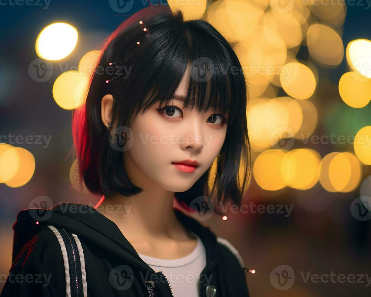 Beautiful asian girl in fashionable outfit AI Generative photo