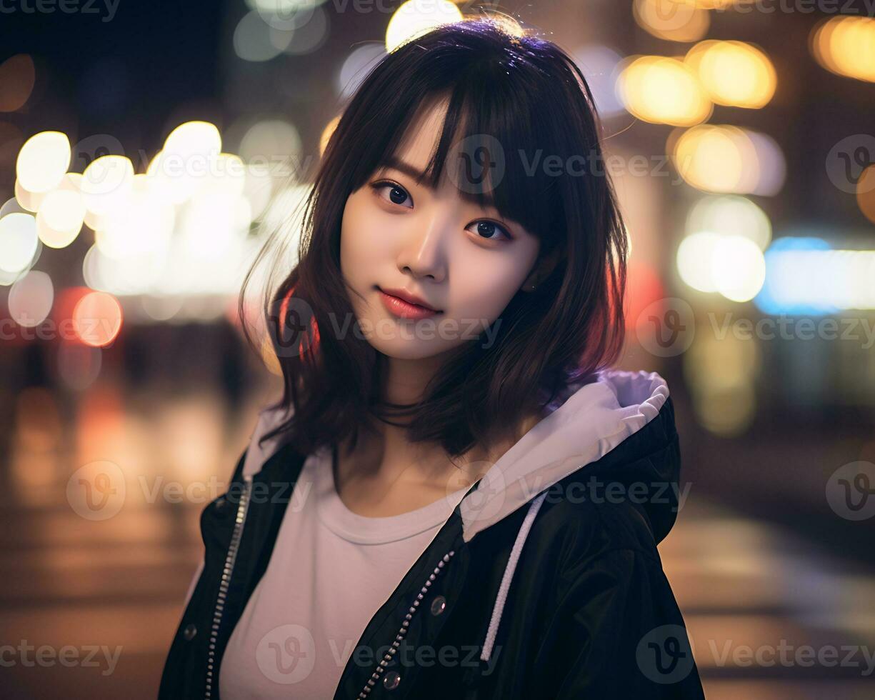 Beautiful asian girl in fashionable outfit AI Generative photo