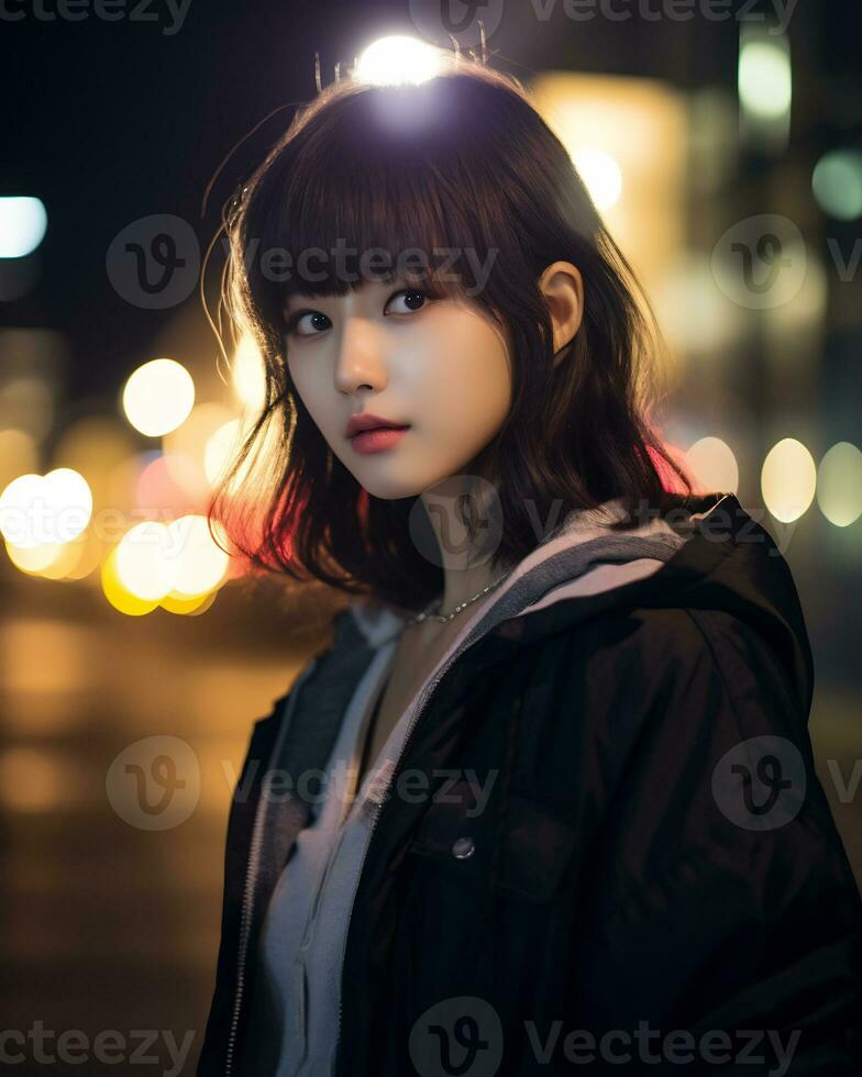 Beautiful asian girl in fashionable outfit AI Generative photo