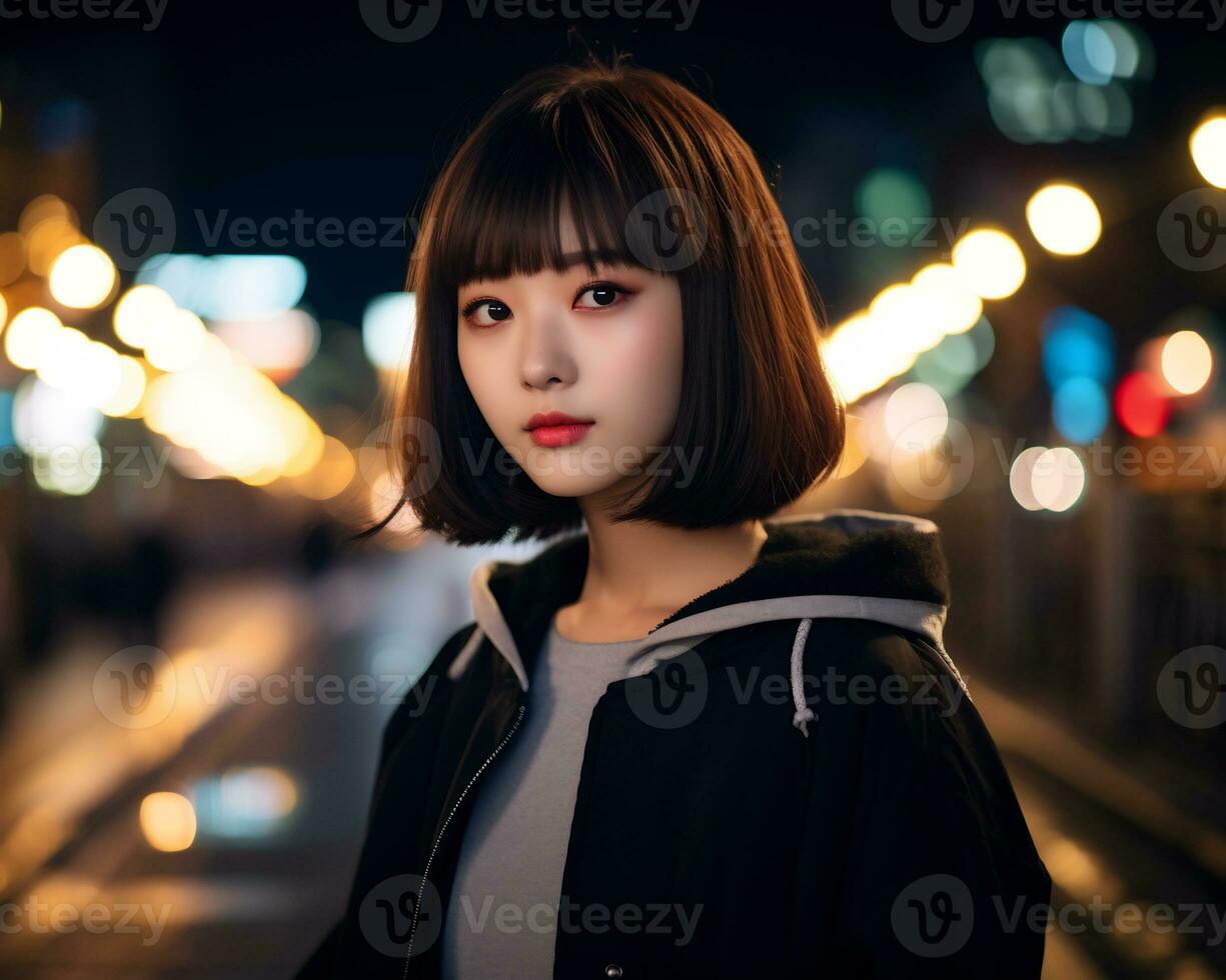 Beautiful asian girl in fashionable outfit AI Generative photo