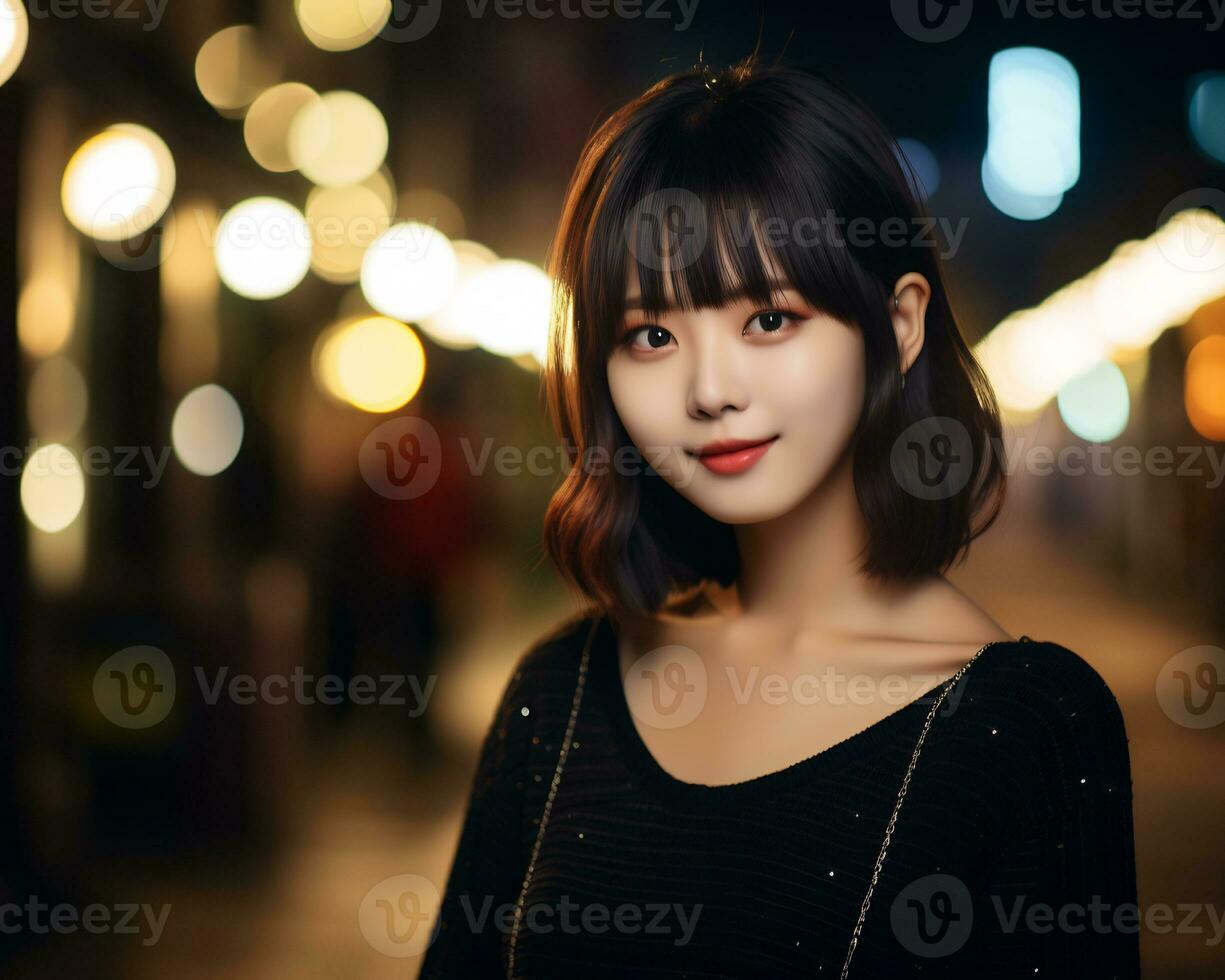 Beautiful asian girl in fashionable outfit AI Generative photo