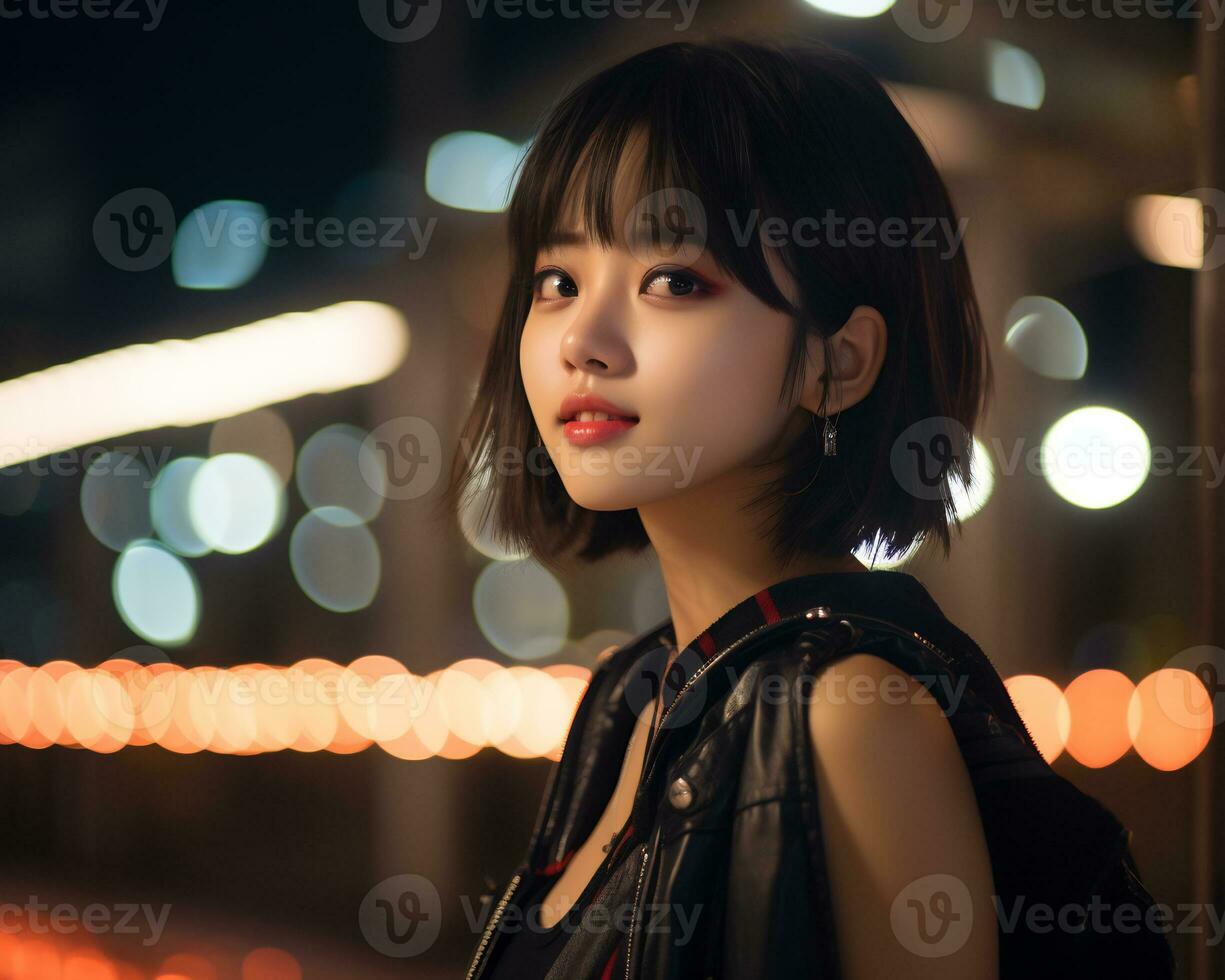 Beautiful asian girl in fashionable outfit AI Generative photo