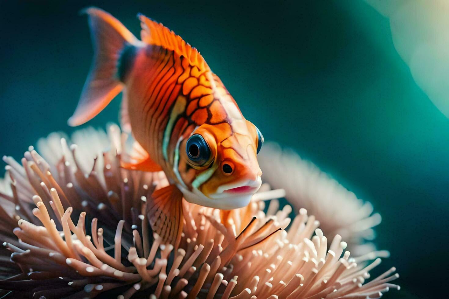 a fish with orange and white stripes on its head. AI-Generated photo