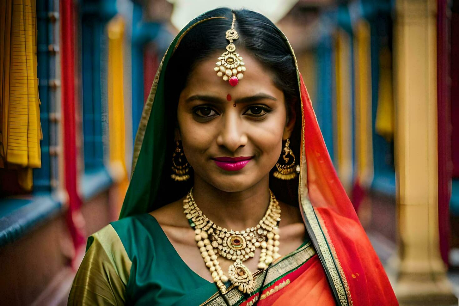 a beautiful indian woman wearing a traditional sari. AI-Generated photo