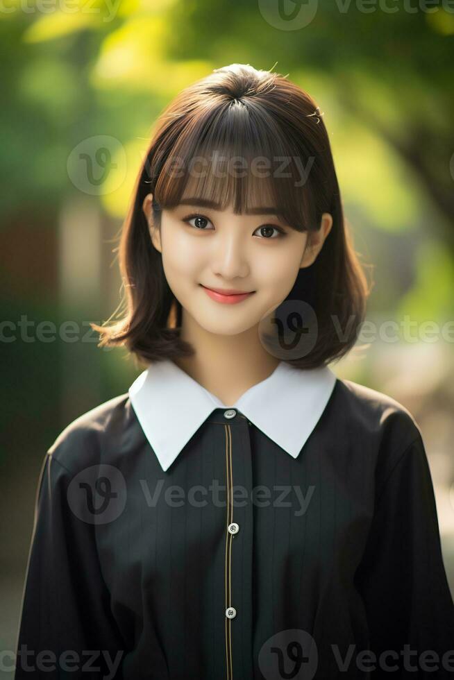 Beautiful asian school girl with delicate face AI Generative photo