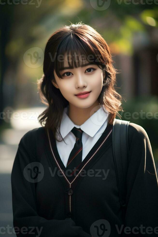 Beautiful asian school girl with delicate face AI Generative photo