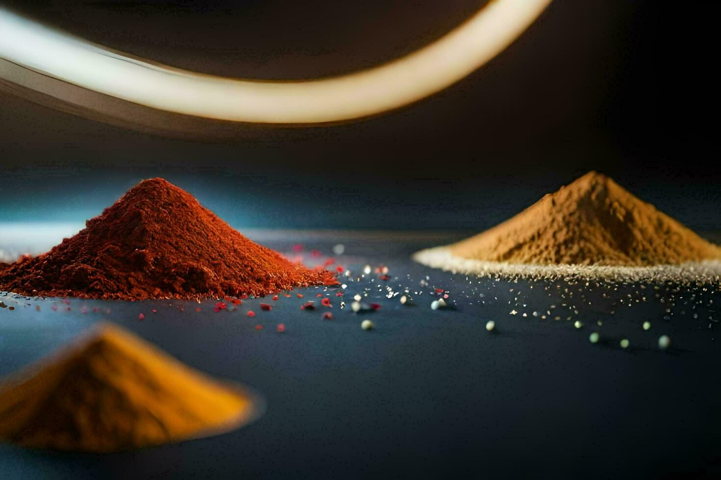 three different types of spices are shown on a table. AI-Generated photo
