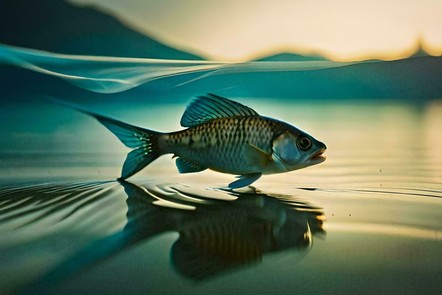 un pescado es nadando en el agua. generado por ai foto