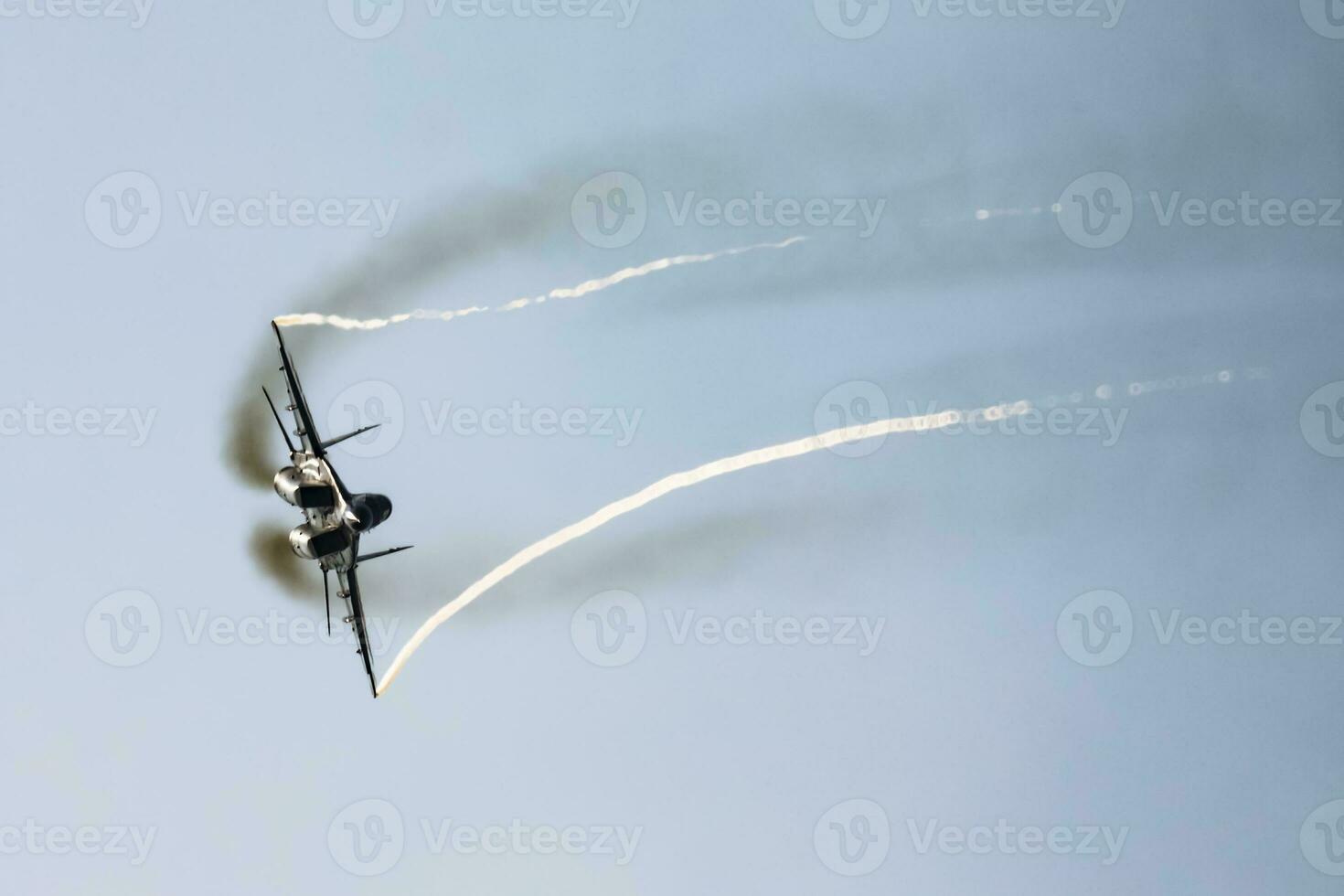 Military fighter jet plane at air base. Airport and airfield. Air force flight operation. Aviation and aircraft. Air defense. Military industry. Fly and flying. photo