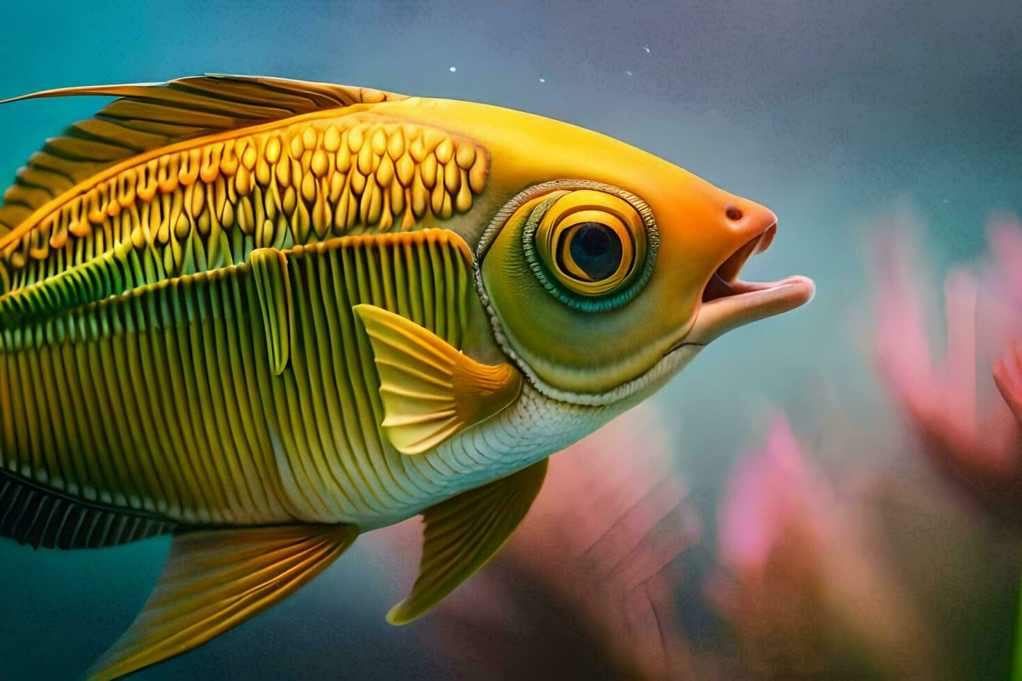a fish with a big mouth is swimming in the water. AI-Generated photo