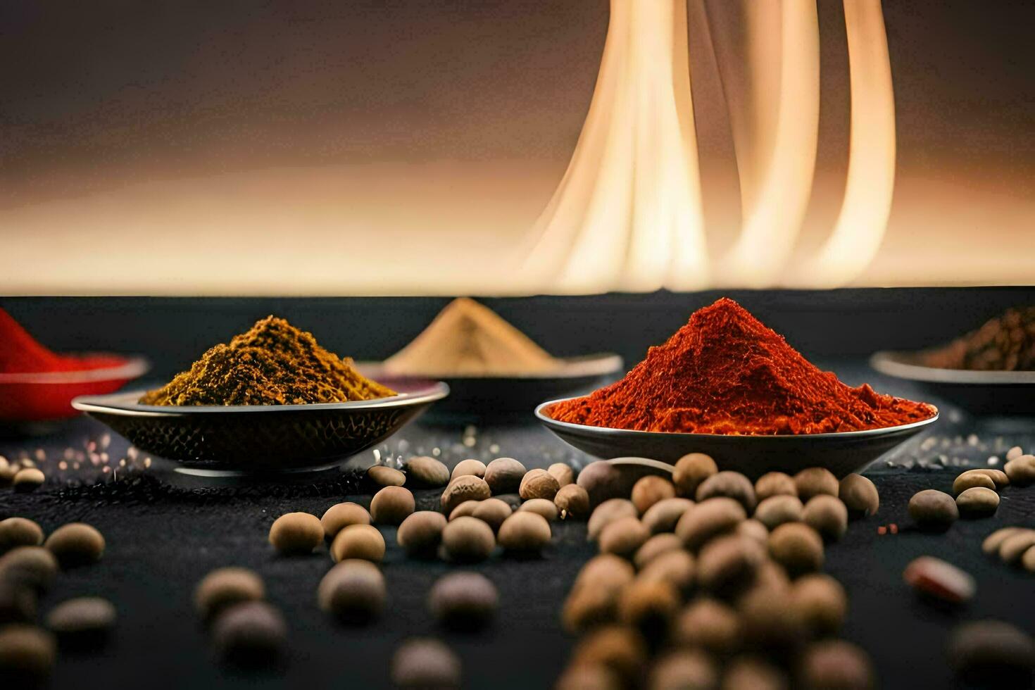 spices in bowls on a table. AI-Generated photo