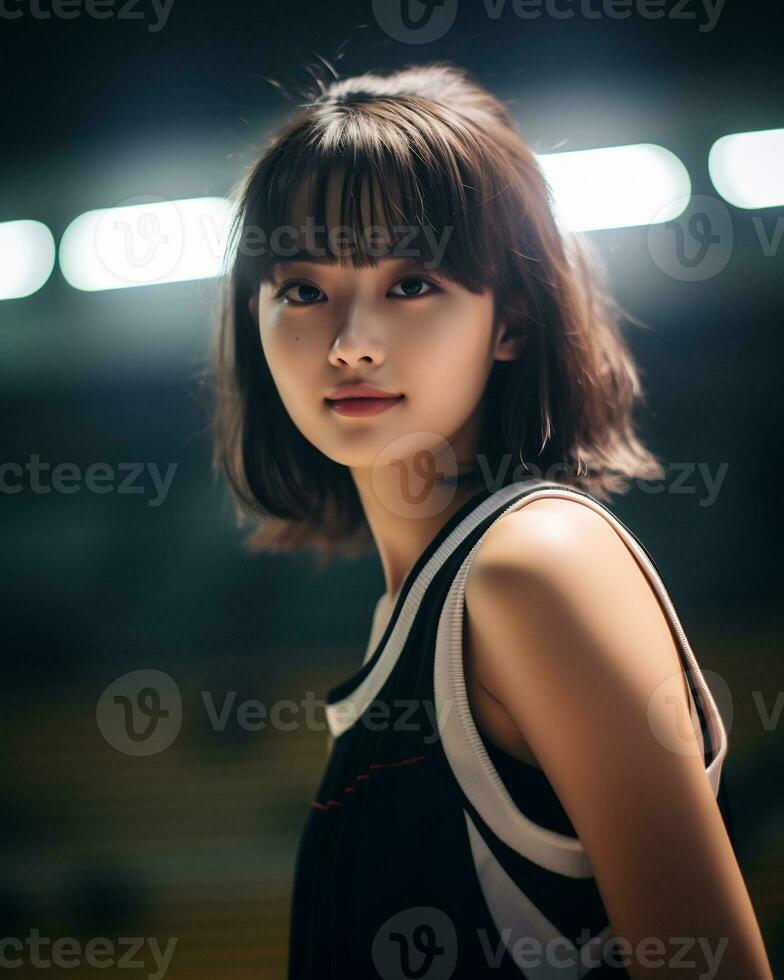 Beautiful basketball player with short hair and blunt bang AI Generative photo