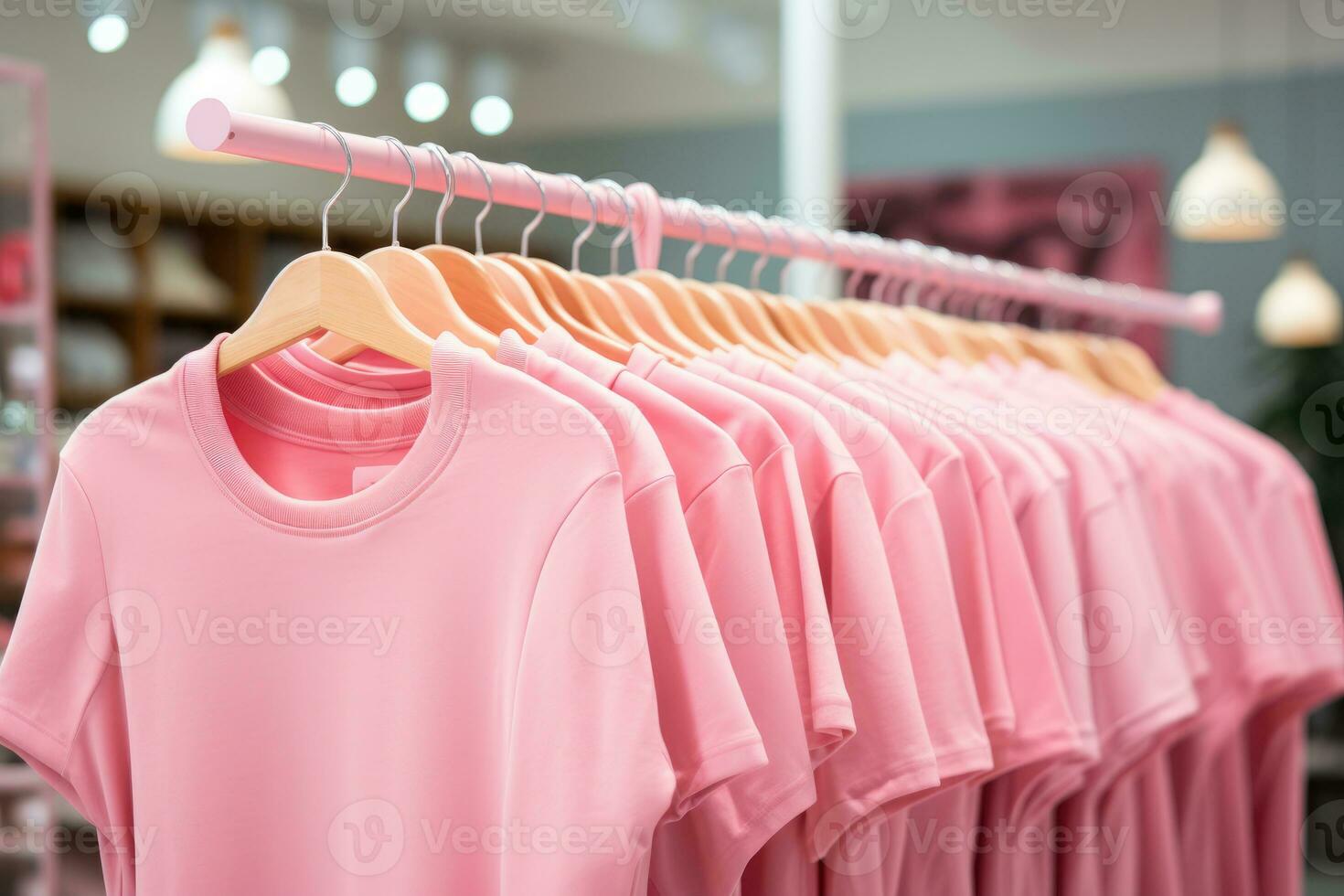 Pink T-shirts hanging on a hanger. AI generated photo