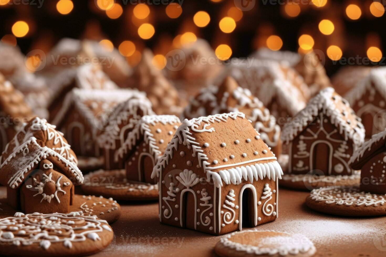 Gingerbread Christmas cakes in the form of houses. AI generated photo