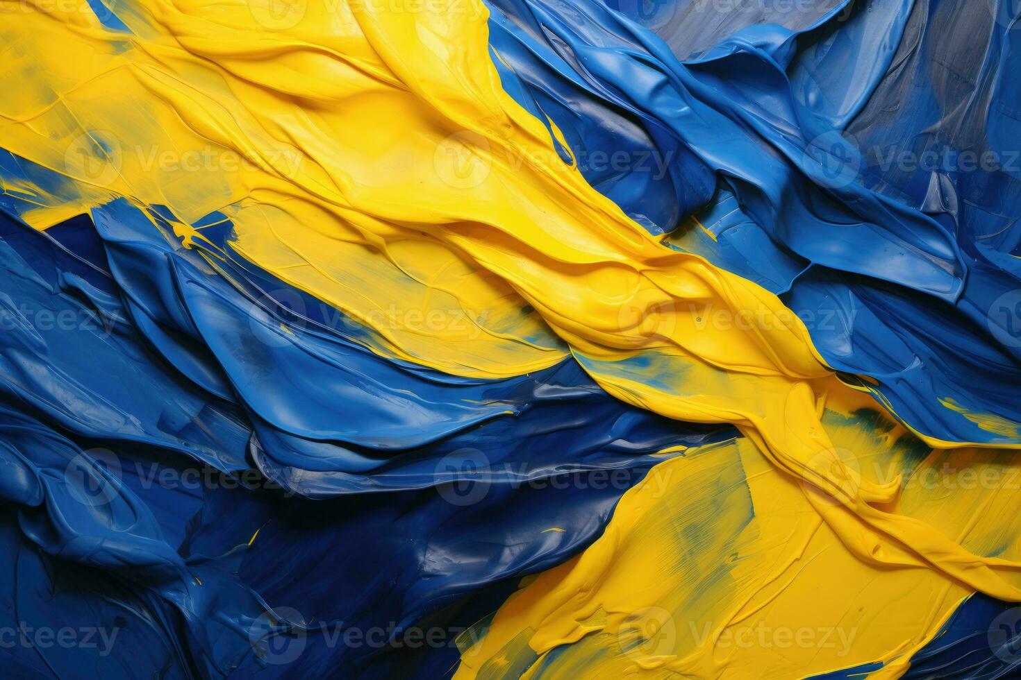 Banner with abstract art, mixed blue and yellow oil paint. AI Generated photo