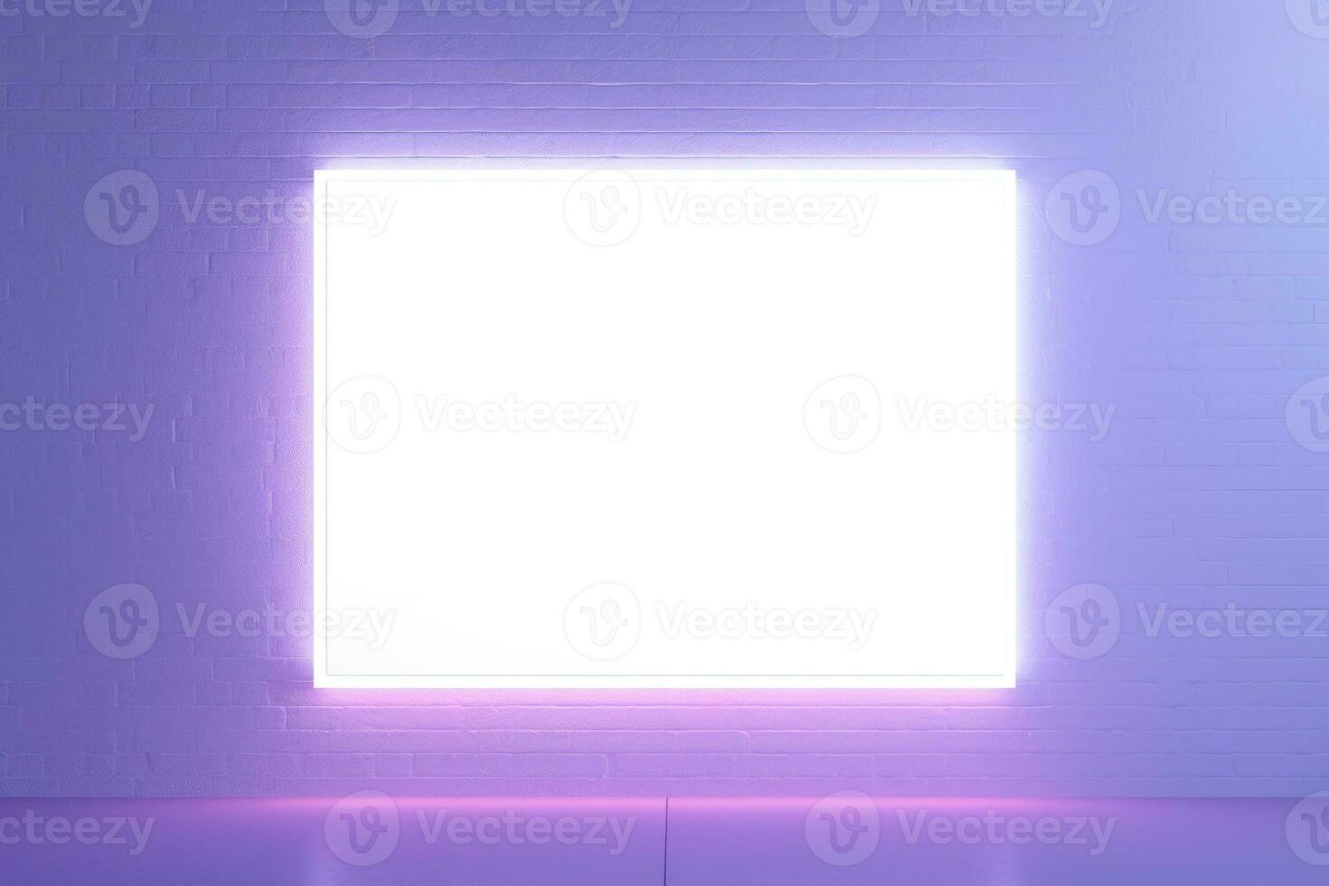 Mock-ups of white billboards with neon lighting hang in the underpass. AI Generated photo