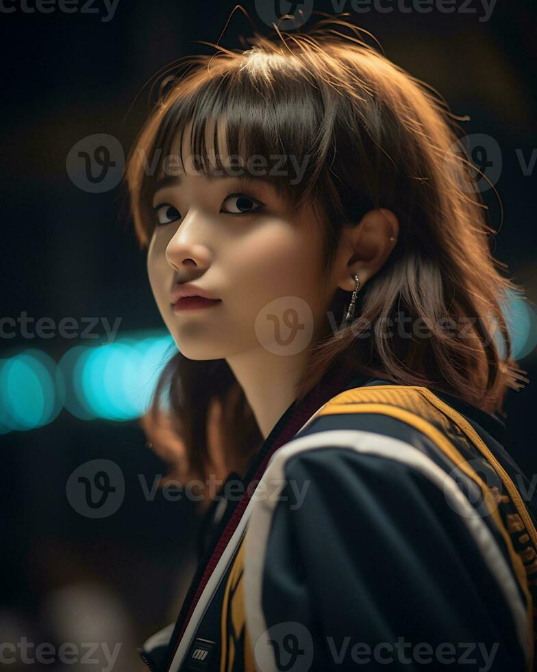 Beautiful basketball player with short hair and blunt bang AI Generative photo