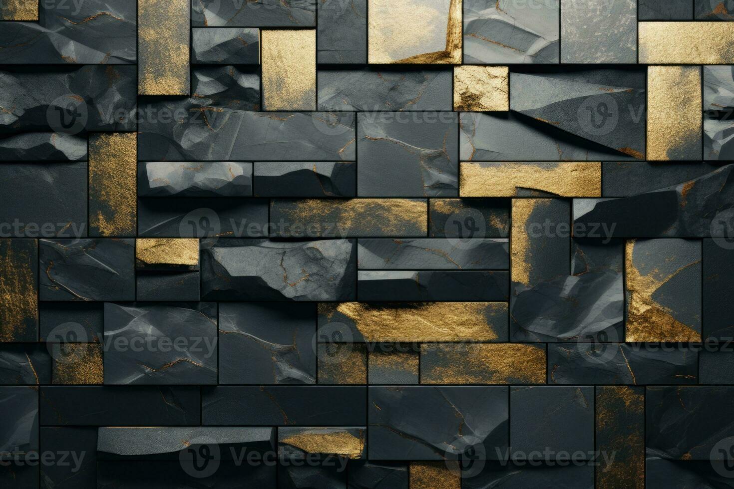 Background of black and gold stone slabs. AI-Generated 31546229 Stock