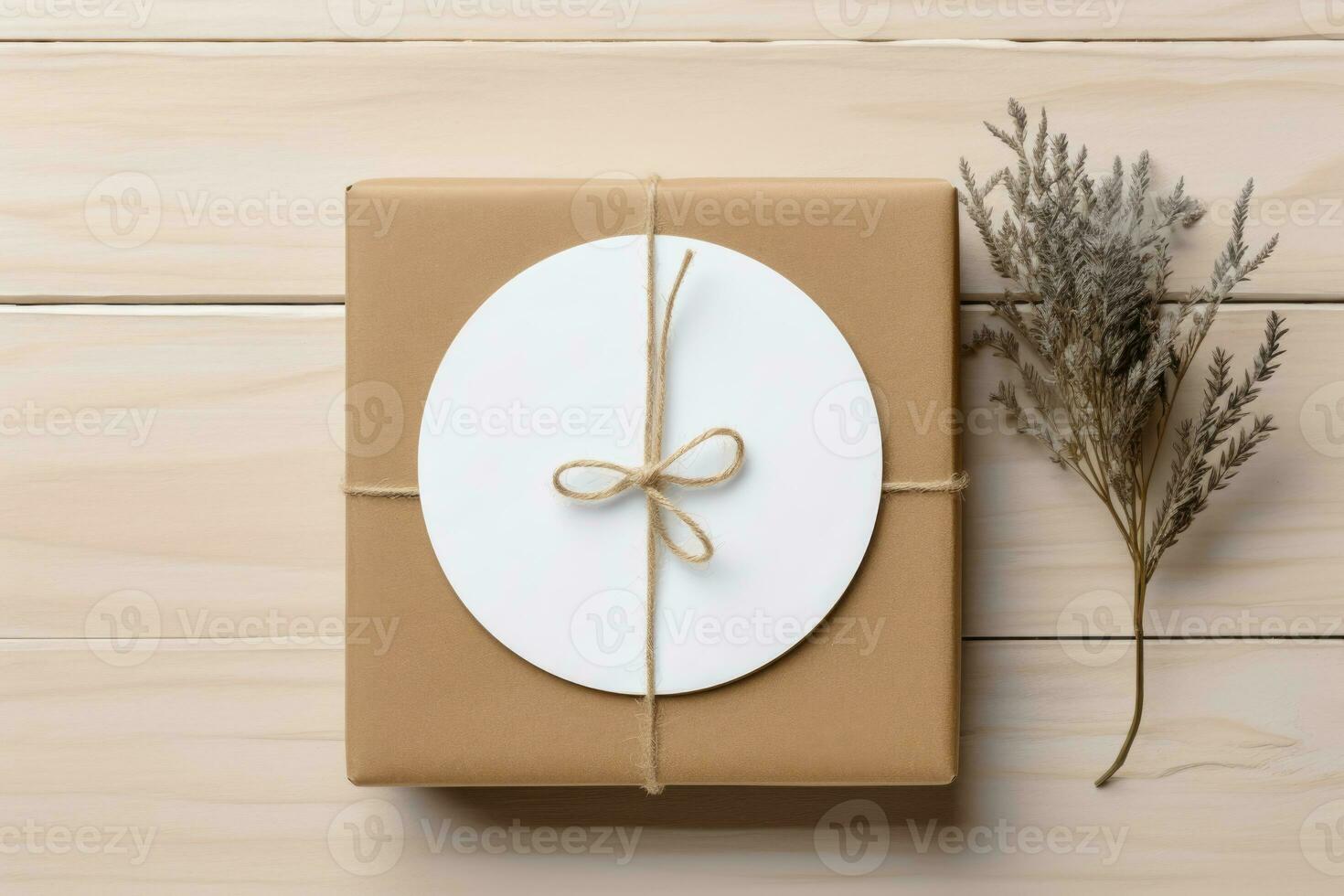 Layout white round sticker on the package. AI generated photo