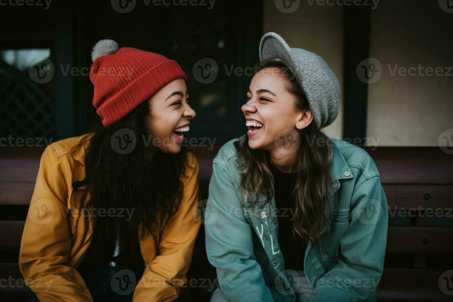 dos africano muchachas en tapas reír. generado por ai foto