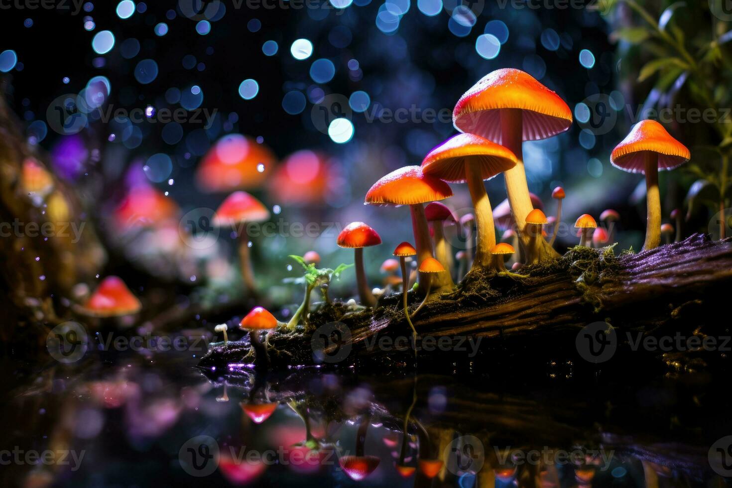 Magic mushrooms in the forest. AI Generated photo