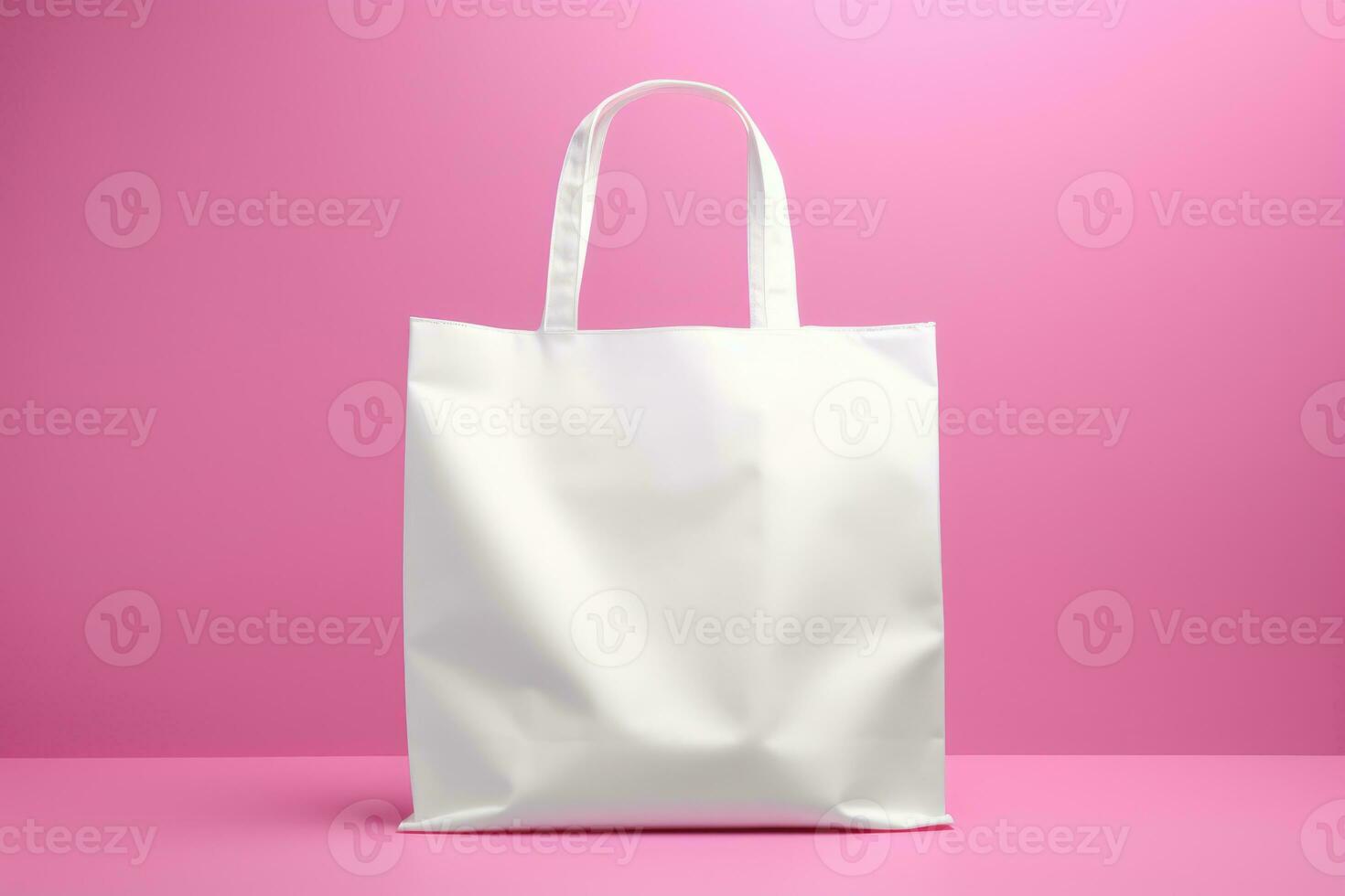 Mock-up of a white bag with handles on a pink background. AI generated photo