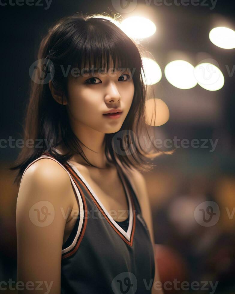 Beautiful basketball player with short hair and blunt bang AI Generative photo