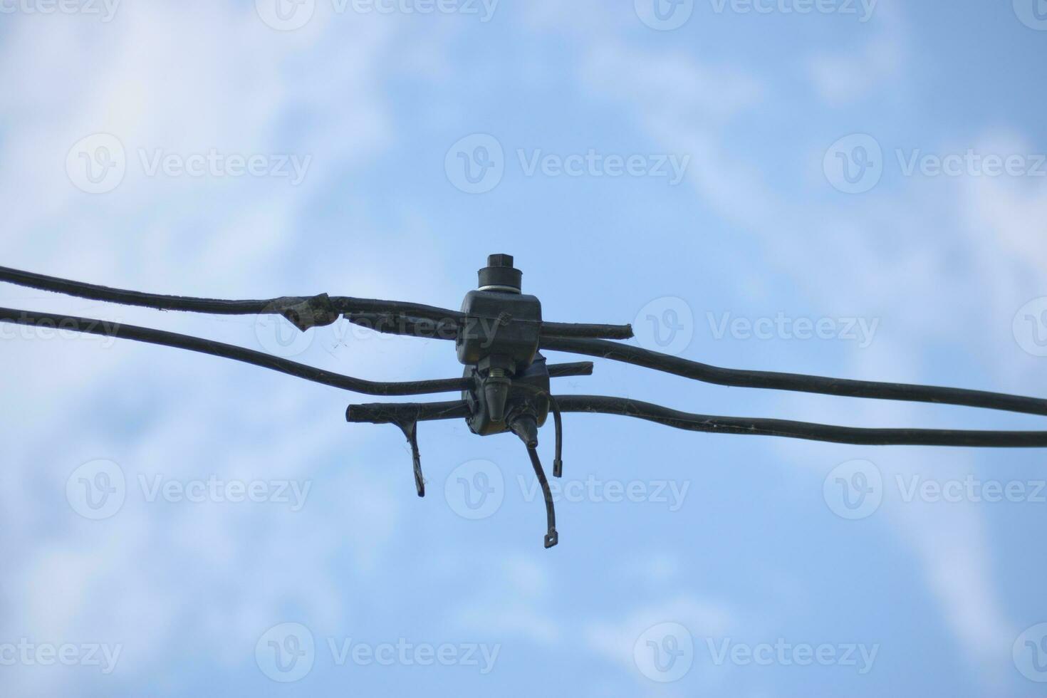 Telephone internet cable and junction box on power lines photo