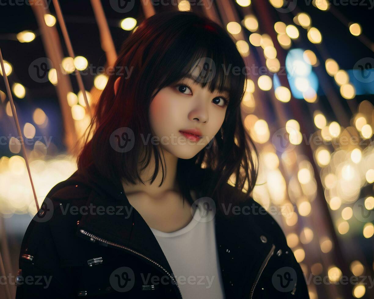 Beautiful asian girl in fashionable outfit AI Generative photo