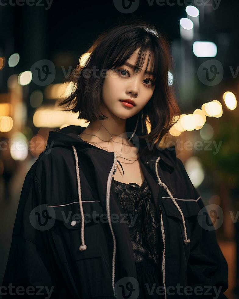 Beautiful asian girl in fashionable outfit AI Generative photo