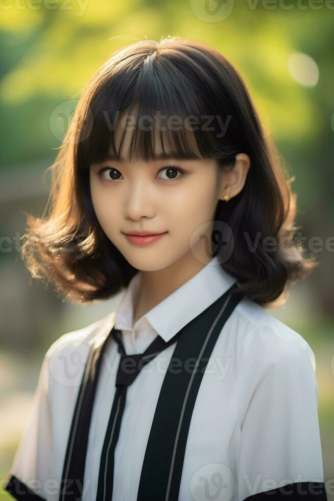 Beautiful asian school girl with delicate face AI Generative photo