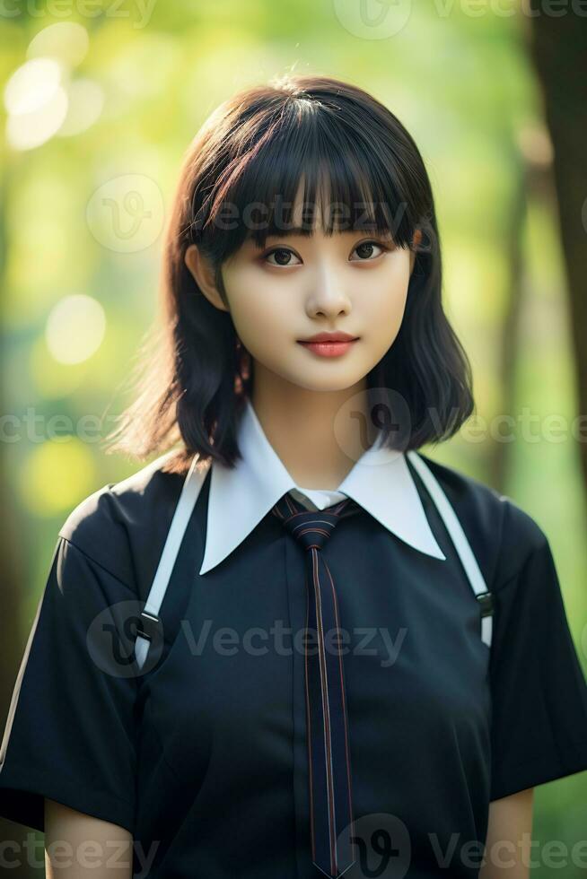 Beautiful asian school girl with delicate face AI Generative photo