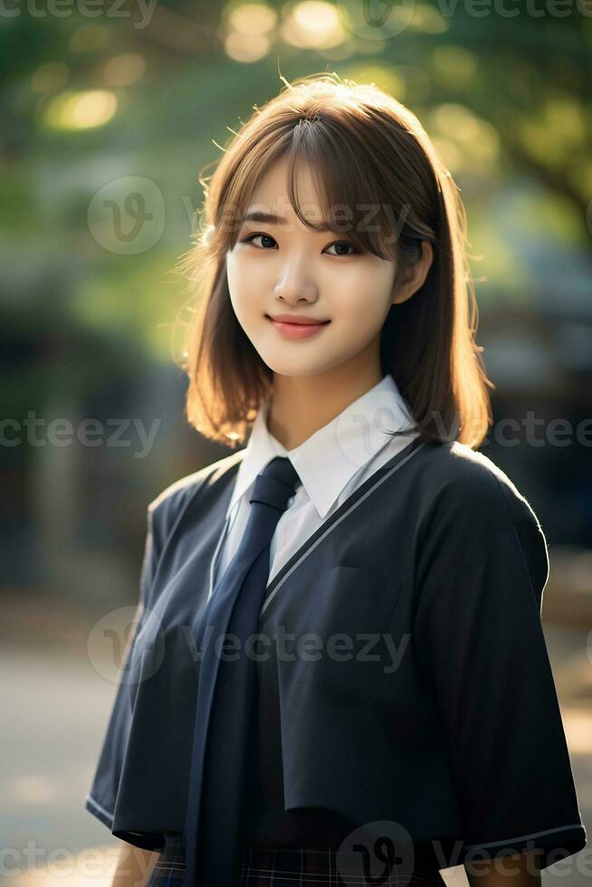 Beautiful asian school girl with delicate face AI Generative photo