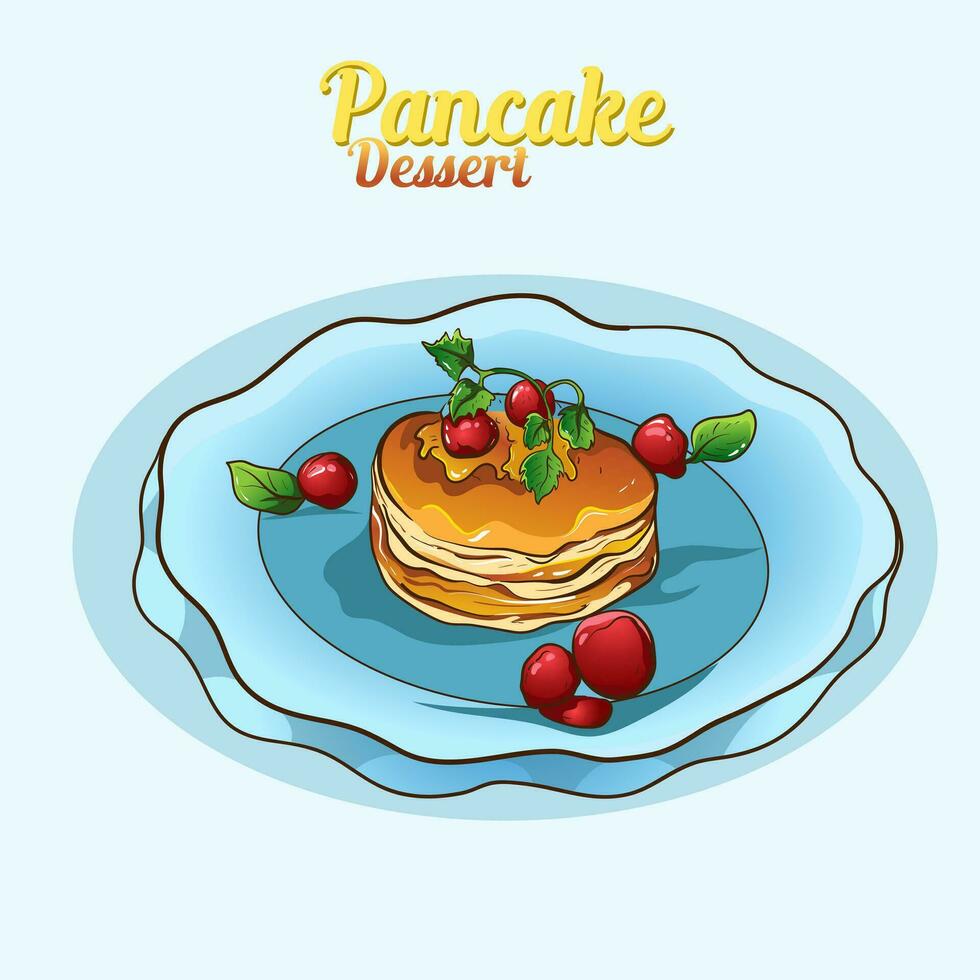 Hand drawn vintage Dessert Delicious fluffy pancake with Maple Syrup and Butter ads for element design poster, promotion vector