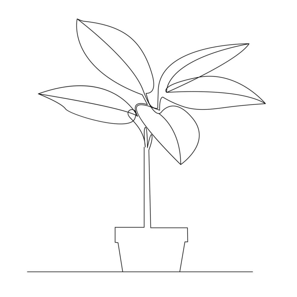 Continuous one line plant growth tree outline vector art drawing