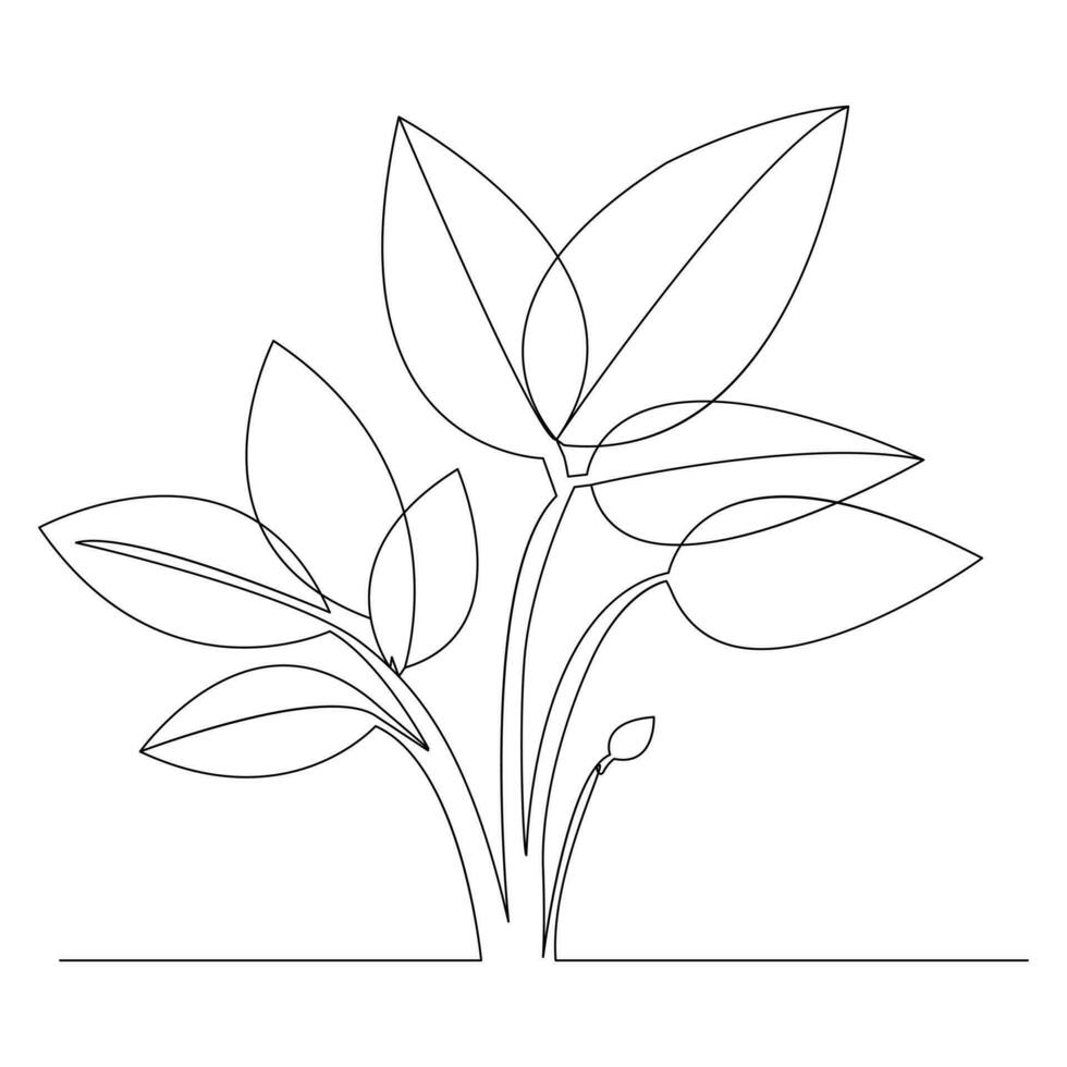 Continuous one line plant growth tree outline vector art drawing